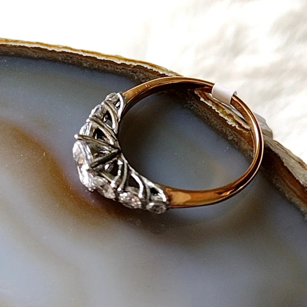 Women's Bling Stainless Steel Bridal Two Tone Cocktail Ring - Picture 4 of 16